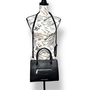 NEW French Connection Black Vegan Leather Fritz‎ Square Satchel Handbag Purse